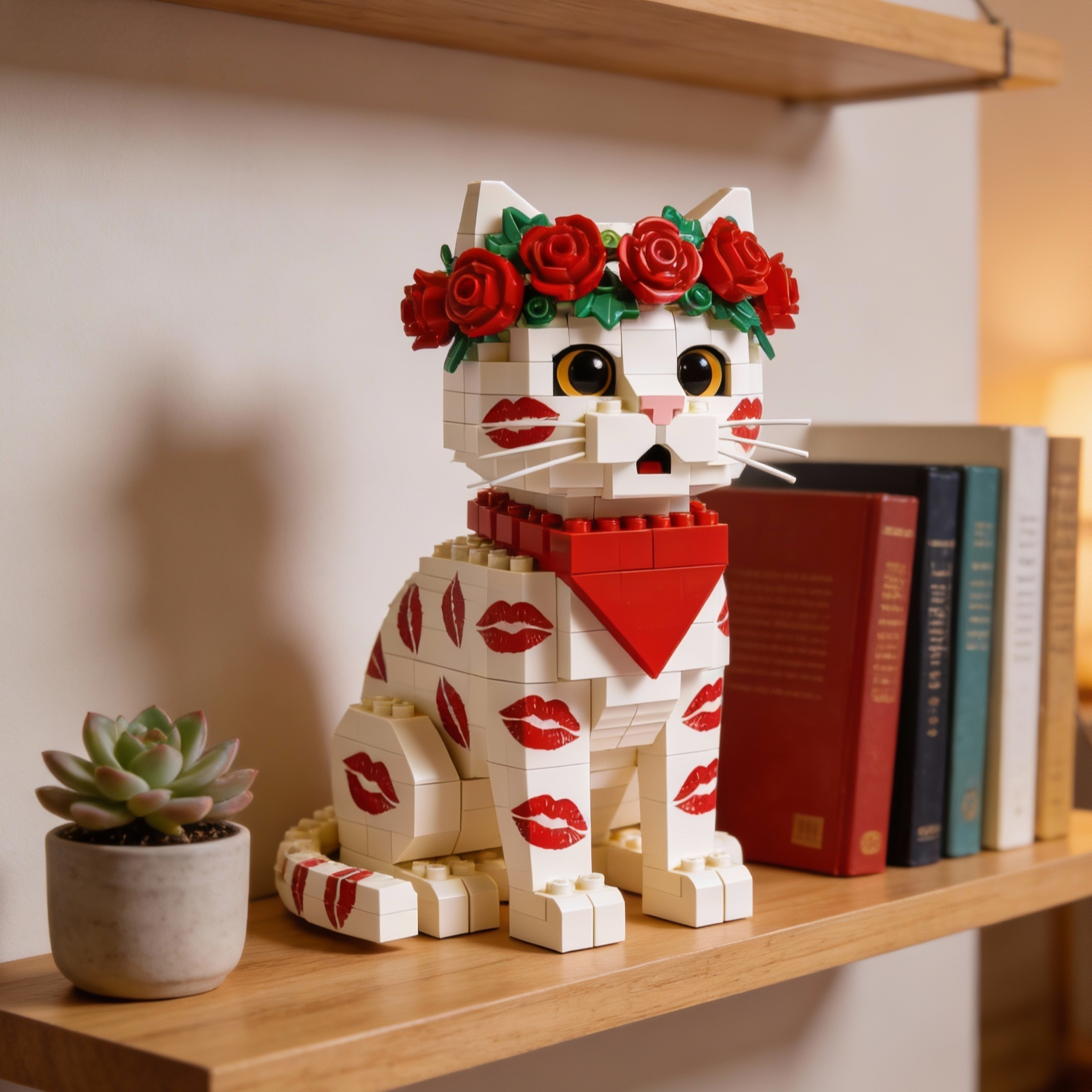 💋 Rose Kiss Cat Brick Figure - A Bold Little Symbol of Love & Playful Romance
