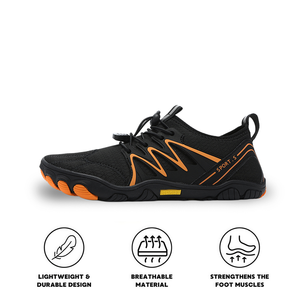 WildStride Pro: All-Terrain Grip Barefoot Shoes (Unisex) - Black Orange