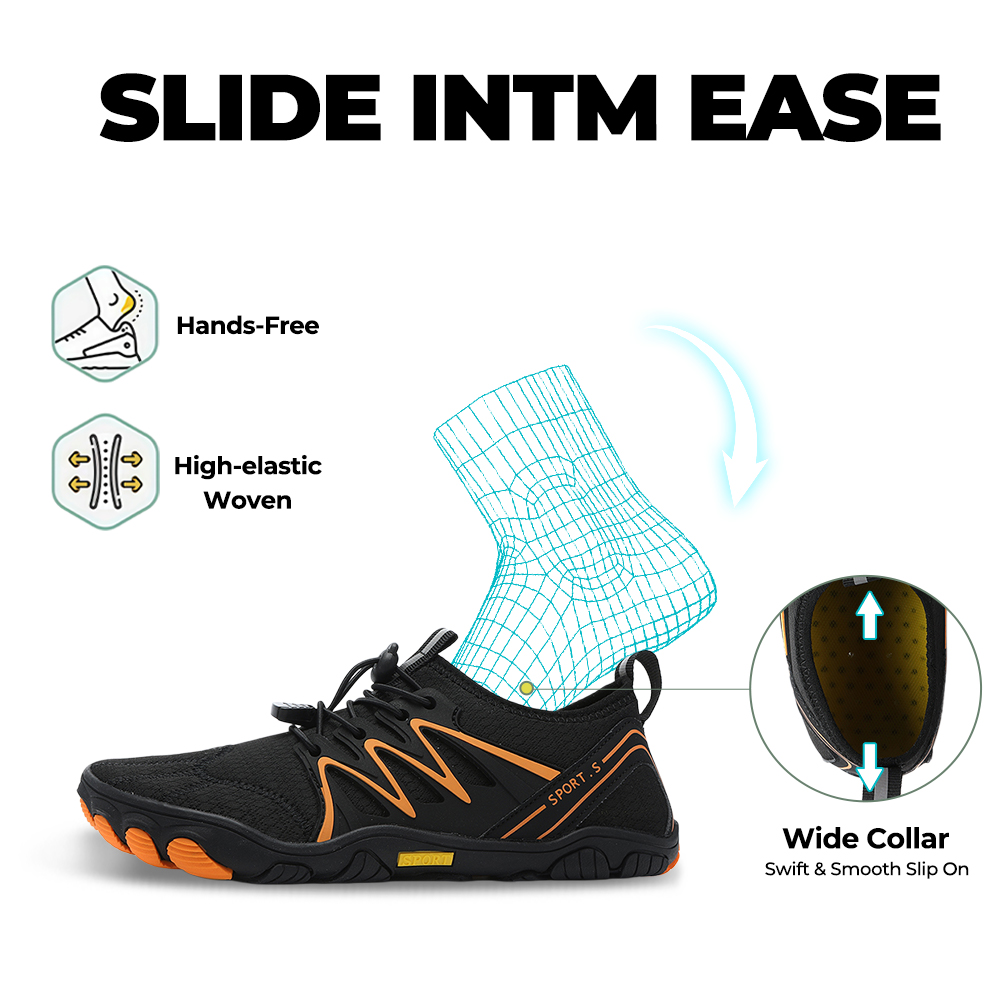 WildStride Pro: All-Terrain Grip Barefoot Shoes (Unisex) - Black Orange