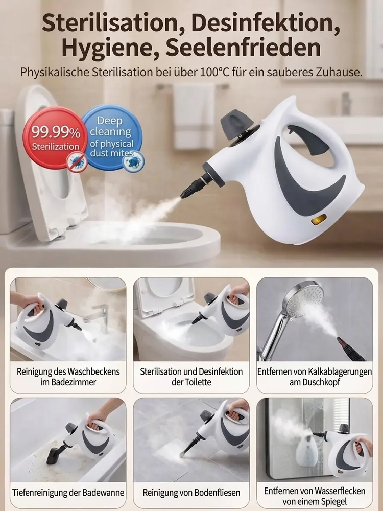 【🚀115°C-Power-Dampf🚀】Hochdruck-Dampfreiniger♨️ 99.9%-Keimfrei-ohne-Chemie! 🧼