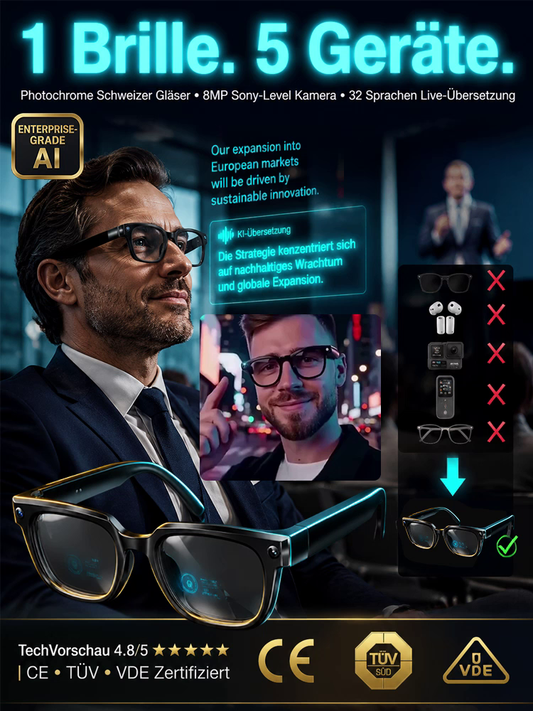 🕶️ 3-in-1 Carbon-Multifunktionsbrille: AR-Navi & 4K-Kamera! 📱