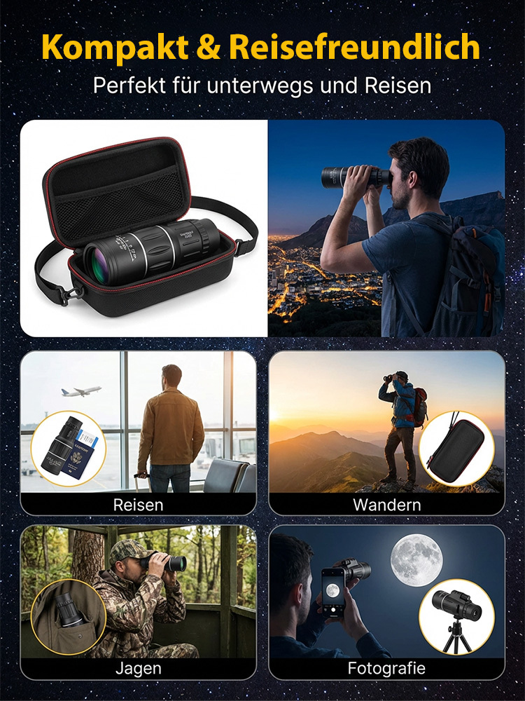 【💯 100x Zoom, Kristallklar! 💯】 HD Monokular 🔭 IPX7 Wasserdicht & Nachtsicht. 👍 Leicht (280g), Fokus in 0,8s.