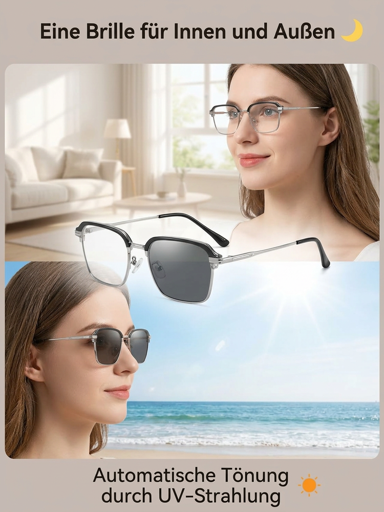 Blaulichtfilternde, selbsttönende Lesebrille