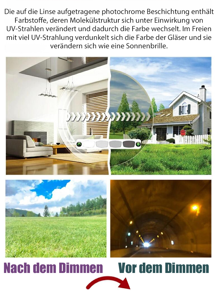 Blaulichtfilternde, selbsttönende Lesebrille