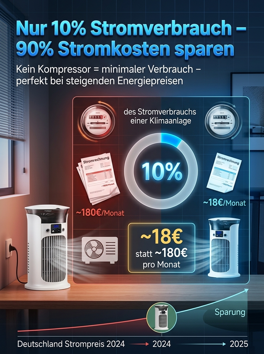 【✨ Smart-Luftkühler ✨】Verdunstungs-Tech: 90% Stromersparnis jeden Monat! 🚀
