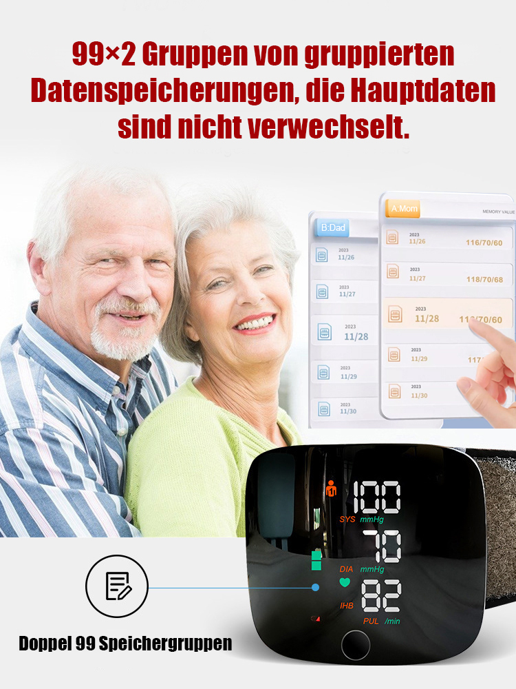 【Sprachgesteuerter Großbildschirm】Vollautomatisches Handgelenk-Blutdruckmessgerät