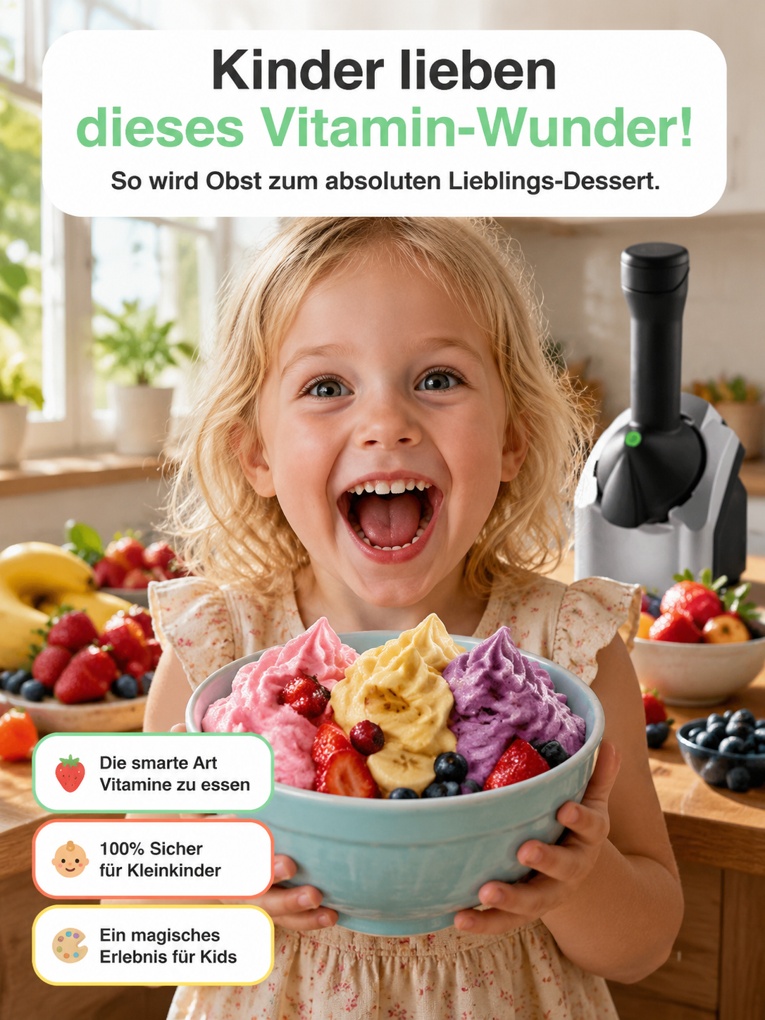 🍦 Smarte Frucht-Eismaschine: 100% natürliches Eis in 10 Sekunden! 🍓