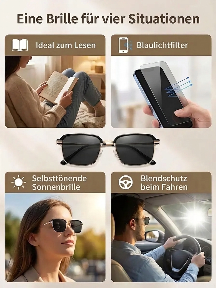 Blaulichtfilternde, selbsttönende Lesebrille