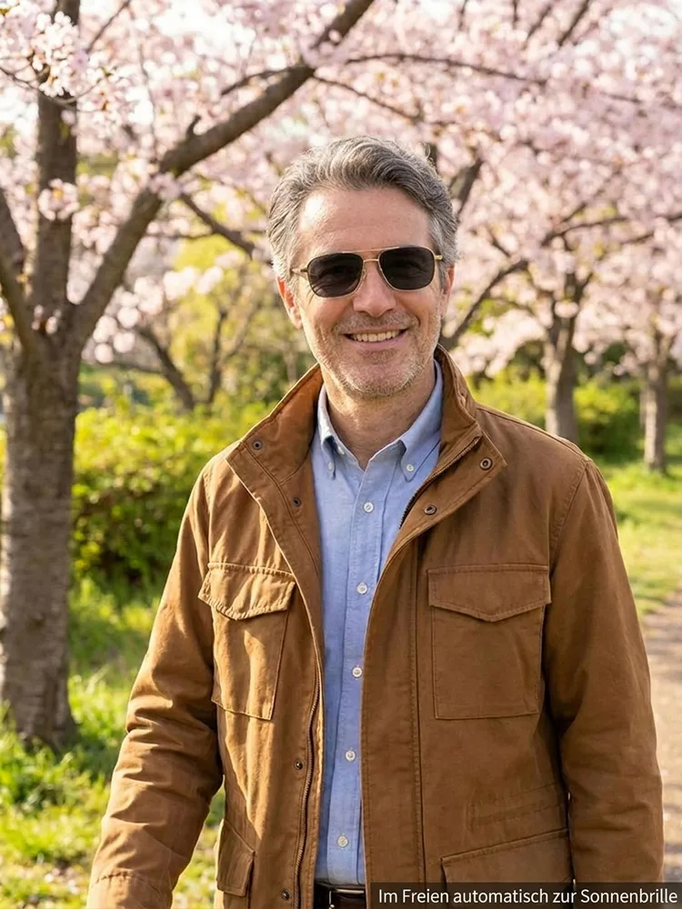 Blaulichtfilternde, selbsttönende Lesebrille