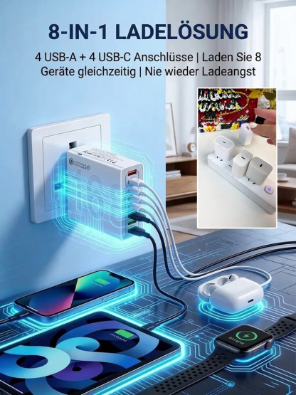 8 Port Intelligente Schnelllade-Hub 🚀📱Holen Sie sich die Power Ihres Smartphones zurück!