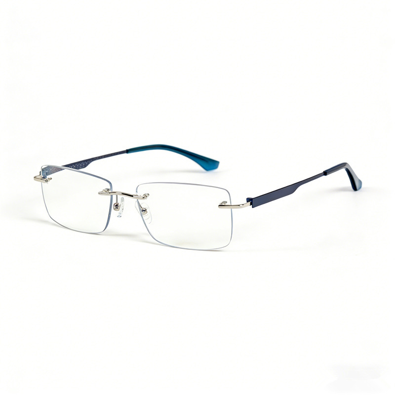 Eine rahmenlose, hochwertige Lesebrille mit diamantgeschliffenen Kanten im klassischen Design, die f
