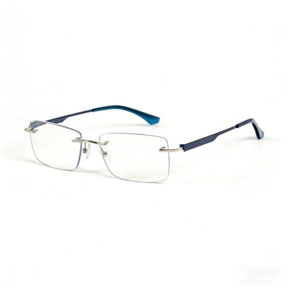 Eine rahmenlose, hochwertige Lesebrille mit diamantgeschliffenen Kanten im klassischen Design, die f