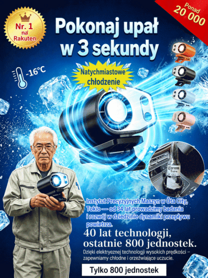 Idealne rozwiązanie do chłodzenia w plenerze: wentylator mocowany do paska, który obniża temperaturę o 16°C w 3 sekundy