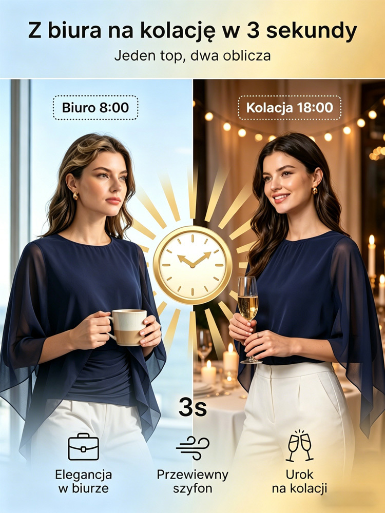 Elegancki, nieregularny top z szyfonu z peleryną