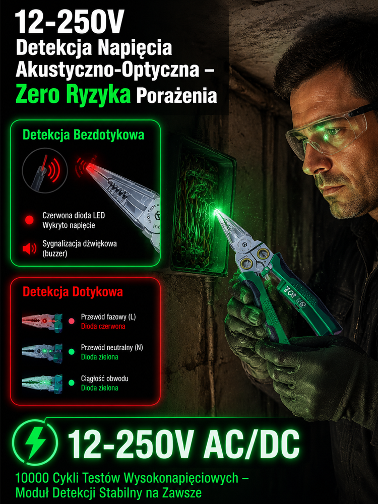 【Bezkontaktowe wykrywanie napięcia】Wszechstronny ściągacz izolacji 8 w 1 – usuwa izolację bez uszkadzania żyły