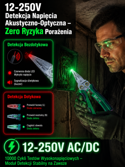 【Bezkontaktowe wykrywanie napięcia】Wszechstronny ściągacz izolacji 8 w 1 – usuwa izolację bez uszkadzania żyły