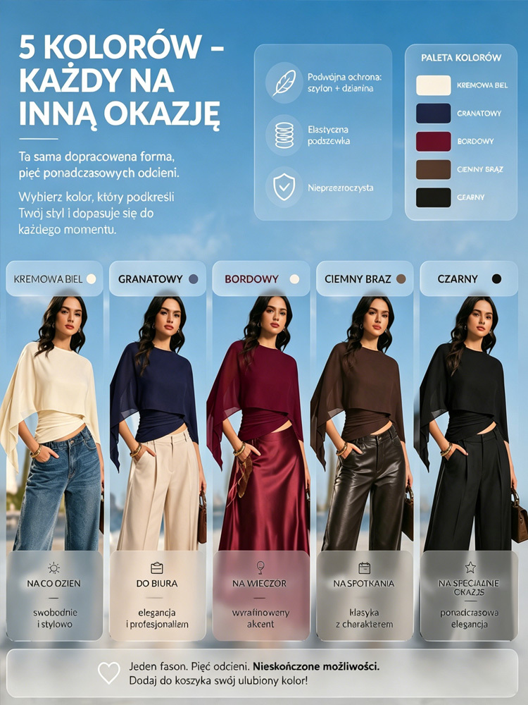 Elegancki, nieregularny top z szyfonu z peleryną