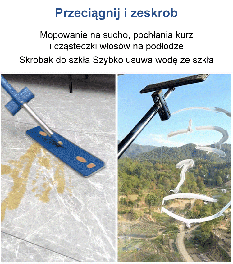 42cm Szeroki Mop Samowyciskający 360° + Skrobak EVA + Ostatnia Szansa na Wyczerpanie Zapasów!