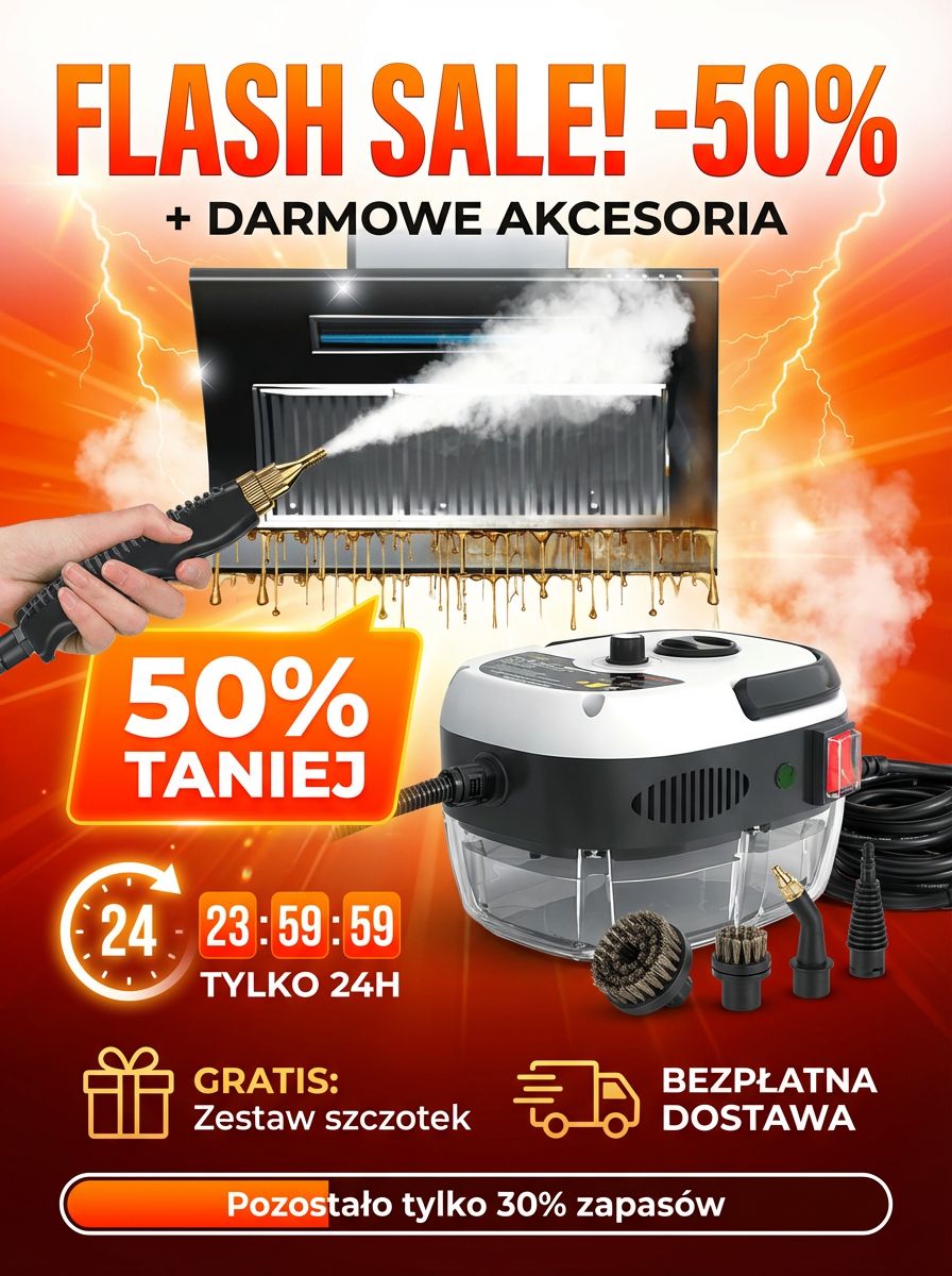 POTĘŻNA MYJKA PAROWA 2500W [105°C] + BŁYSKAWICZNA WYPRZEDAŻ -50% TYLKO DZIŚ!