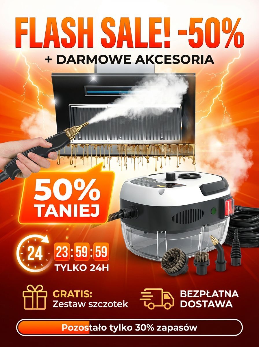POTĘŻNA MYJKA PAROWA 2500W [105°C] + BŁYSKAWICZNA WYPRZEDAŻ -50% TYLKO DZIŚ!