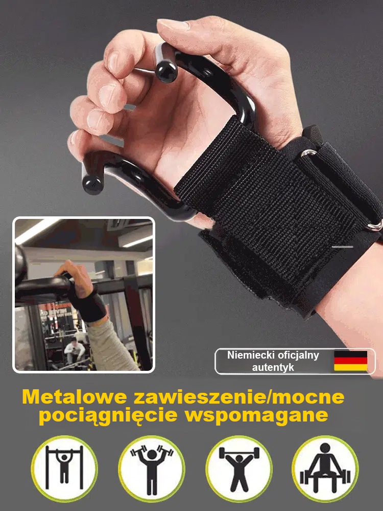 Niemieckie Haki Siłowe Premium (Stal) – Maksymalny Chwyt i Ochrona Nadgarstka. Ostatnie sztuki w cenie promocyjnej!