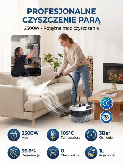 POTĘŻNA MYJKA PAROWA 2500W [105°C] + BŁYSKAWICZNA WYPRZEDAŻ -50% TYLKO DZIŚ!