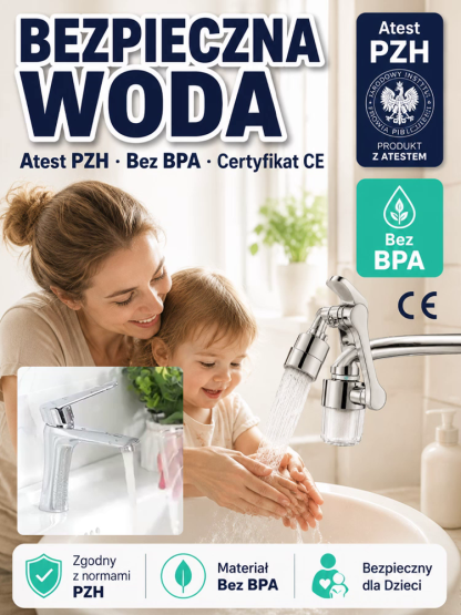 Ulepszona Bateria Przegubowa 1440° 3.0 z 3-Stopniową Filtracją Wody – Atest PZH, Bez BPA, Lity Mosiądz i Chrom – Oficjalna Wyprzedaż Magazynowa!