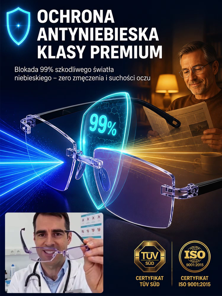 Inteligentne Okulary Progresywne 3in1 Fotochromowe z Autofokusem – Amerykańska Technologia Optyczna, (Wyprzedaż Magazynowa)