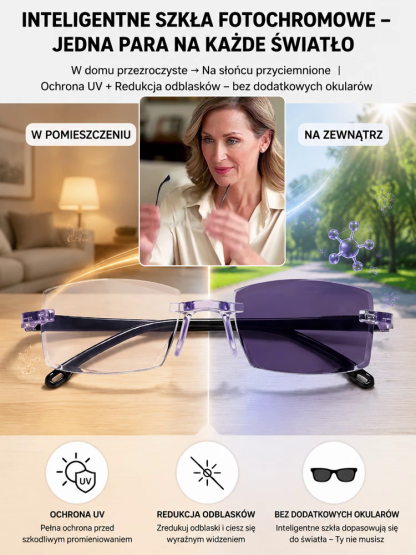 Inteligentne Okulary Progresywne 3in1 Fotochromowe z Autofokusem – Amerykańska Technologia Optyczna, (Wyprzedaż Magazynowa)