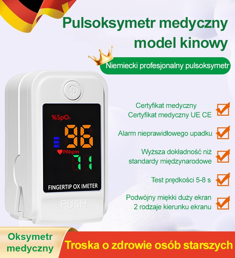 Niemiecki Standard Jakości 📱 Inteligentny Monitor SpO2 z Bluetooth (Wynik w 5s!) 💥 Wyprzedaż Magazynowa!