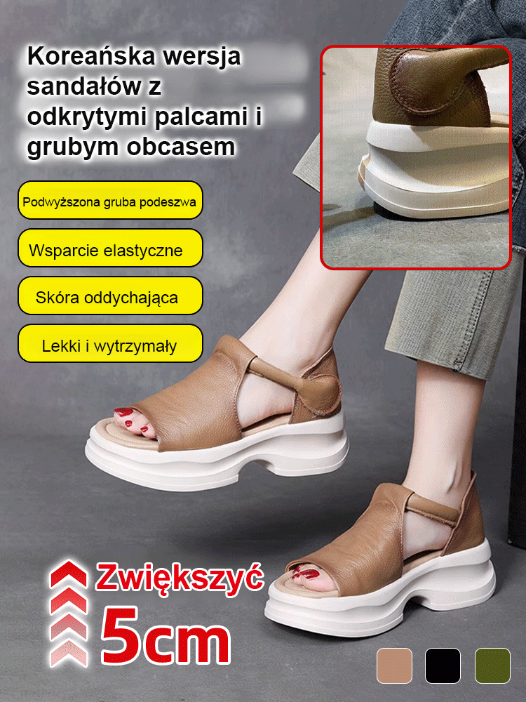 PREMIUM SKÓRZANE SANDAŁY NAPPA NA KOTURNIE 5 CM | Błyskawiczne Wydłużenie Nóg i Komfort | EKSTREMALNA WYPRZEDAŻ TYLKO DZIŚ!
