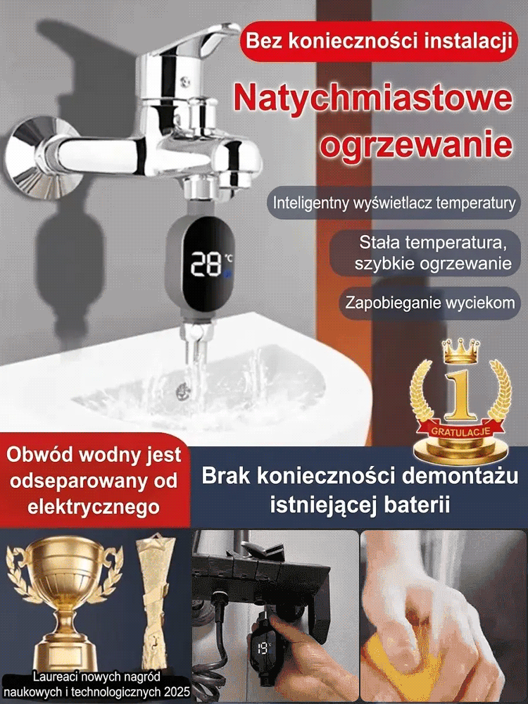 Nagradzany Elektryczny Podgrzewacz Wody z Wyświetlaczem - Gorąca Woda w 3 Sekundy bez Wymiany Kranu! Totalna Wyprzedaż! 🚀