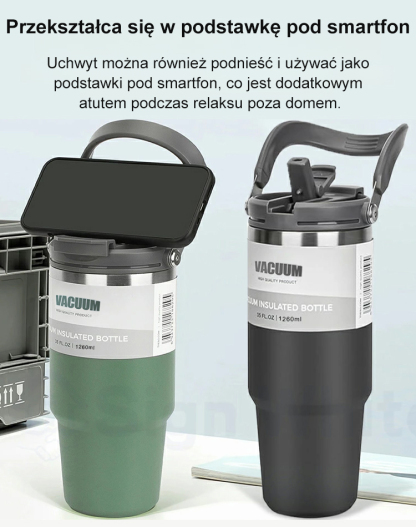 Ekstremalny Kubek Termiczny TYESO 900ml (Stal SUS316) – 48h Izolacji i Wbudowany Stojak na Telefon. Ostatnie sztuki z potężnym rabatem!