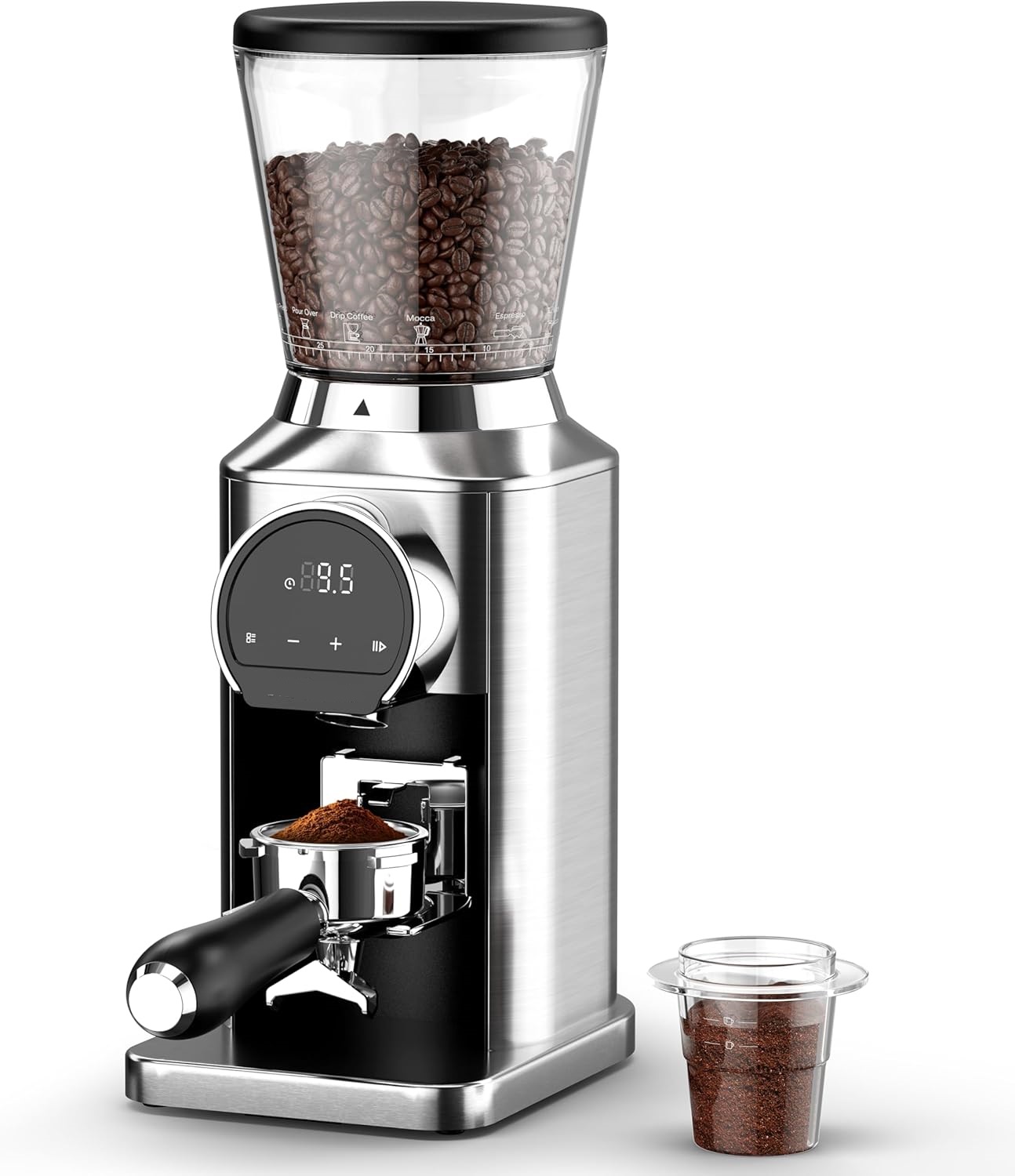 Conical Burr Coffee Grinder with 34 Grind Settings.