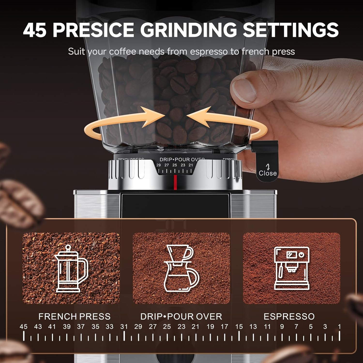Burr Coffee Grinder with 45 Grind Settings