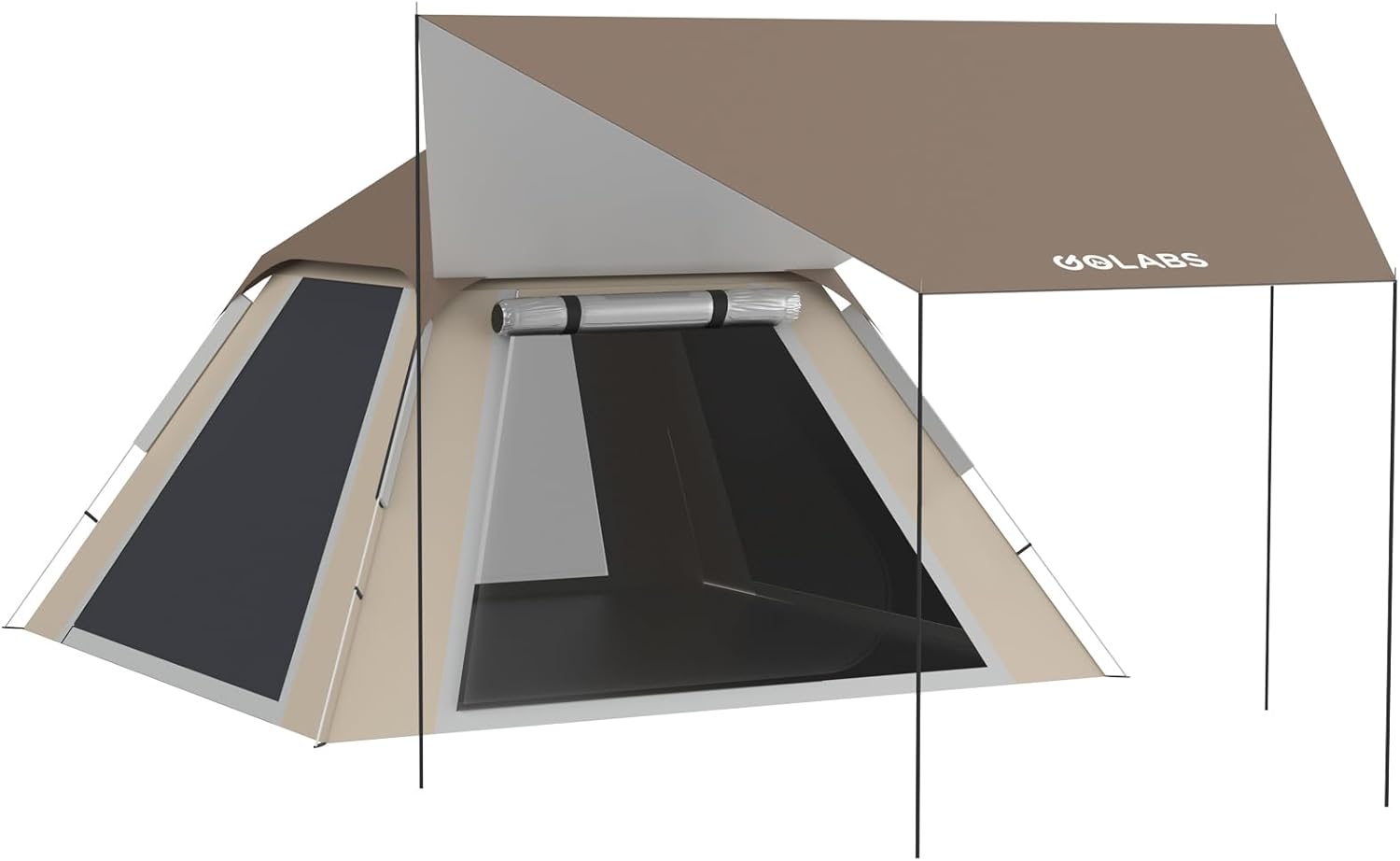  2-3 Person Camping Tent w/ 9.5x8.5 ft Canopy, 3-Minute Setup by Pre-Attached Pole, PU1500mm Waterproof, 4 Side Mesh Tent Top & Door & Ventilation, Portable Family Tent w/Carry Bag&Pocket &Hook