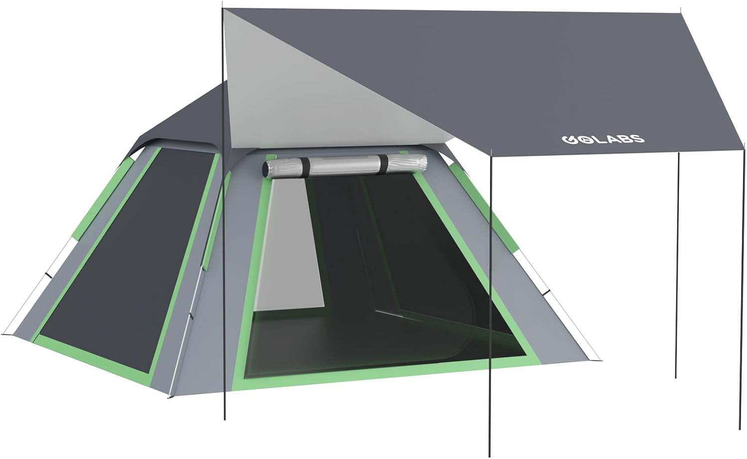  2-3 Person Camping Tent w/ 9.5x8.5 ft Canopy, 3-Minute Setup by Pre-Attached Pole, PU1500mm Waterproof, 4 Side Mesh Tent Top & Door & Ventilation, Portable Family Tent w/Carry Bag&Pocket &Hook