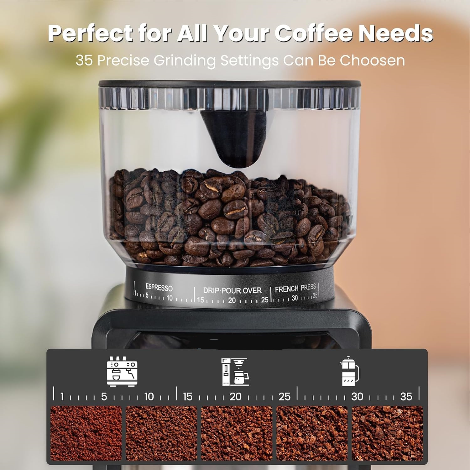 Coffee Bean Grinder with 35 Grind Settings