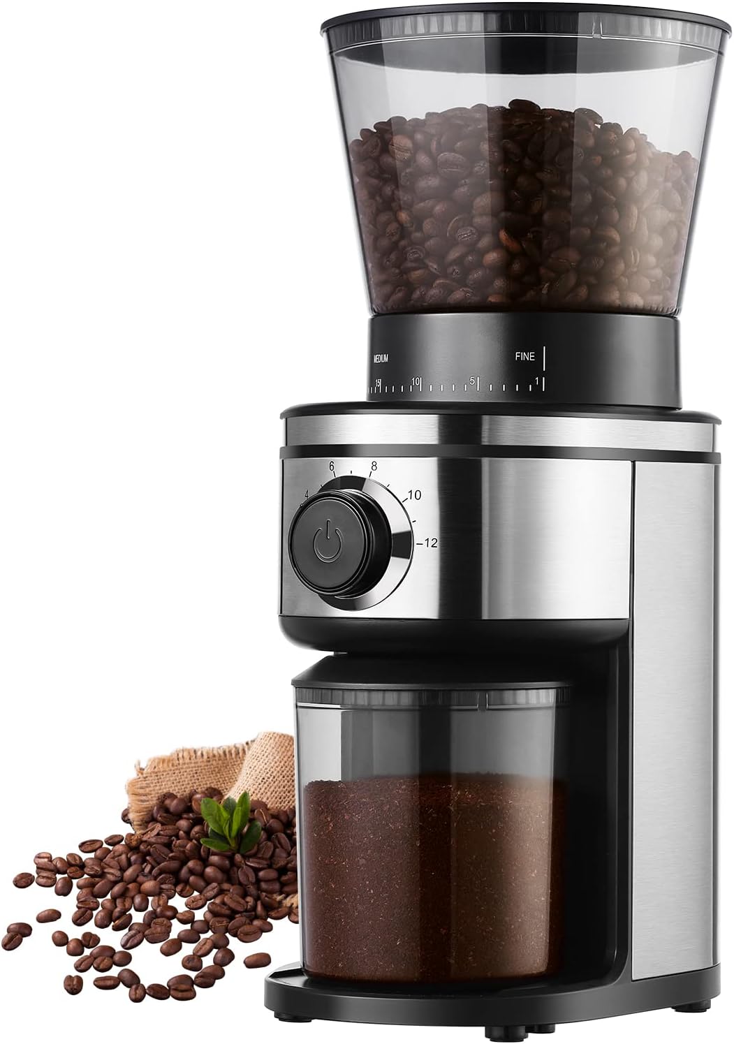 Electric Conical Coffee Bean Grinder With 30 Adjustable Grind Settings 