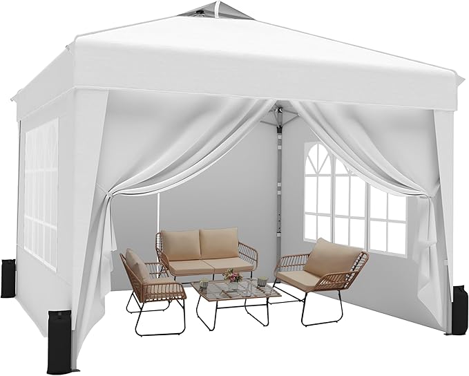 10x10 Pop Up Canopy Tent with Sidewalls x 4 – Easy Setup Canopy Tent, Waterproof, UV-Resistant, Portable with Carry Bag for Outdoor Events, Camping, and Backyard Parties – White