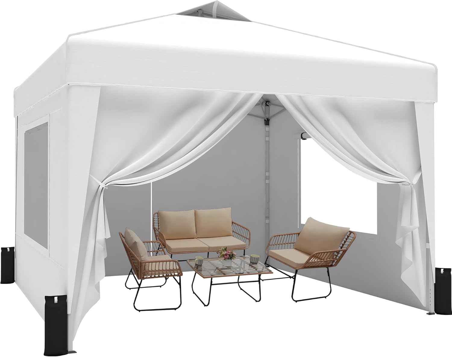10x10 Pop Up Canopy Tent with Sidewalls x 4 – Easy Setup Canopy Tent, Waterproof, UV-Resistant, Portable with Carry Bag for Outdoor Events, Camping, and Backyard Parties – White