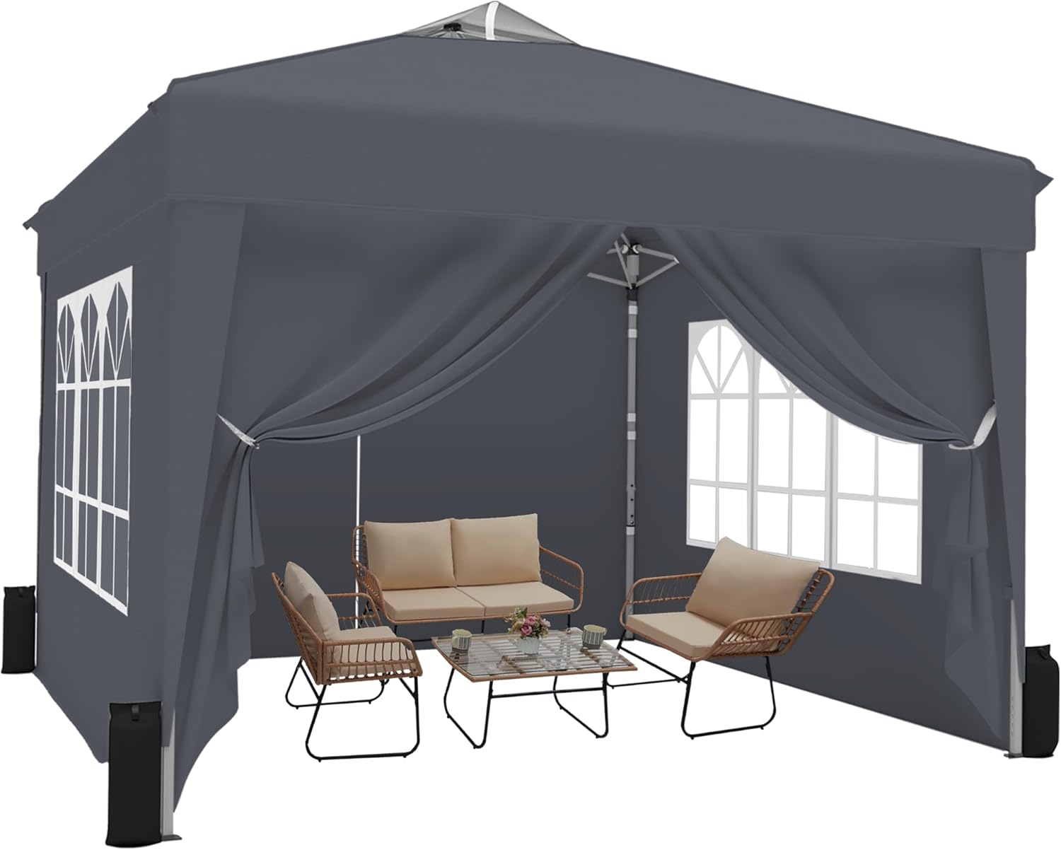 10x10 Pop Up Canopy Tent with Sidewalls x 4 – Easy Setup Canopy Tent, Waterproof, UV-Resistant, Portable with Carry Bag for Outdoor Events, Camping, and Backyard Parties – White