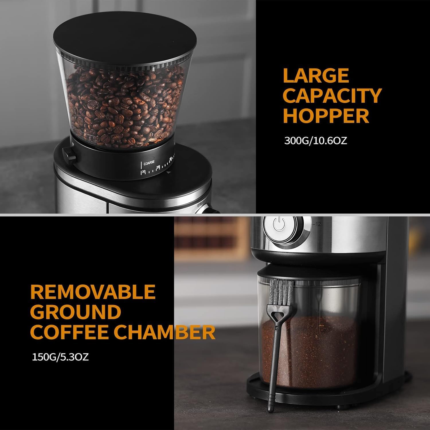 Electric Conical Coffee Bean Grinder With 30 Adjustable Grind Settings 