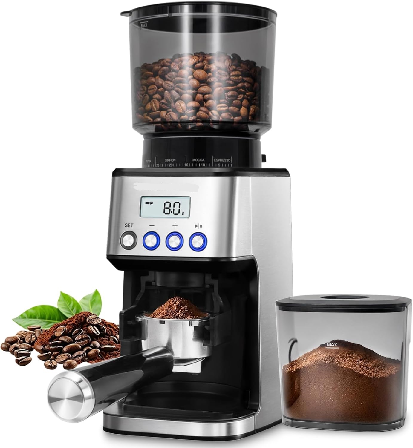 Burr Coffee Grinder with 51 Grind Settings, Precision Timer