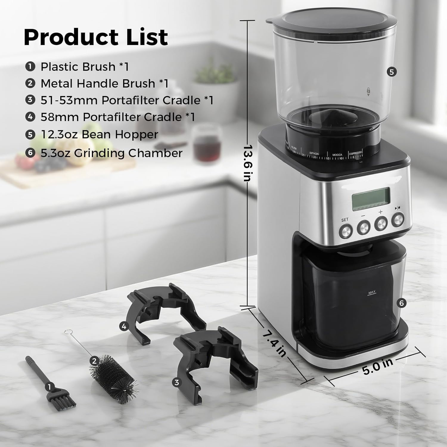 Burr Coffee Grinder with 51 Grind Settings, Precision Timer