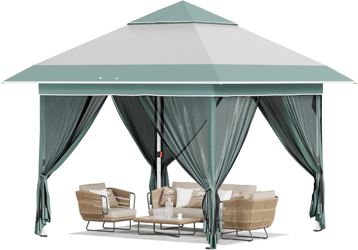 12x12 Pop Up Gazebo Canopy Tent with Double Roof – Instant Shelter for Backyard, Garden, Party, Patio, Lawn – Portable Vented Outdoor Shade (Brown)