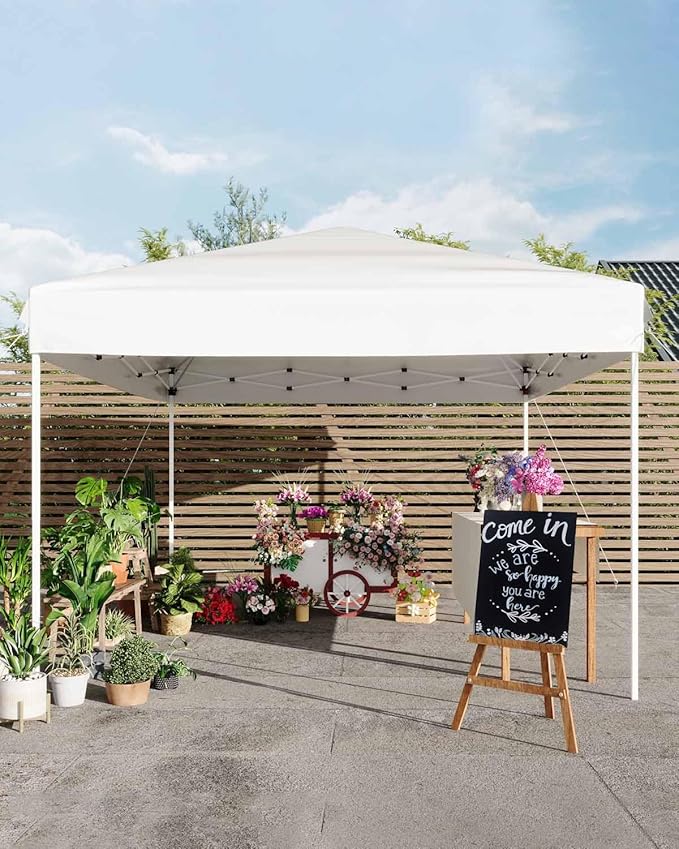 10x10 Pop Up Canopy Tent, Outdoor Canopy Tent with 3 Adjustable Height, Easy Set Up Canopy with 4 Sandbags & Carrying Bag for Camping, Parties, Outdoor Events - White(Old Version)