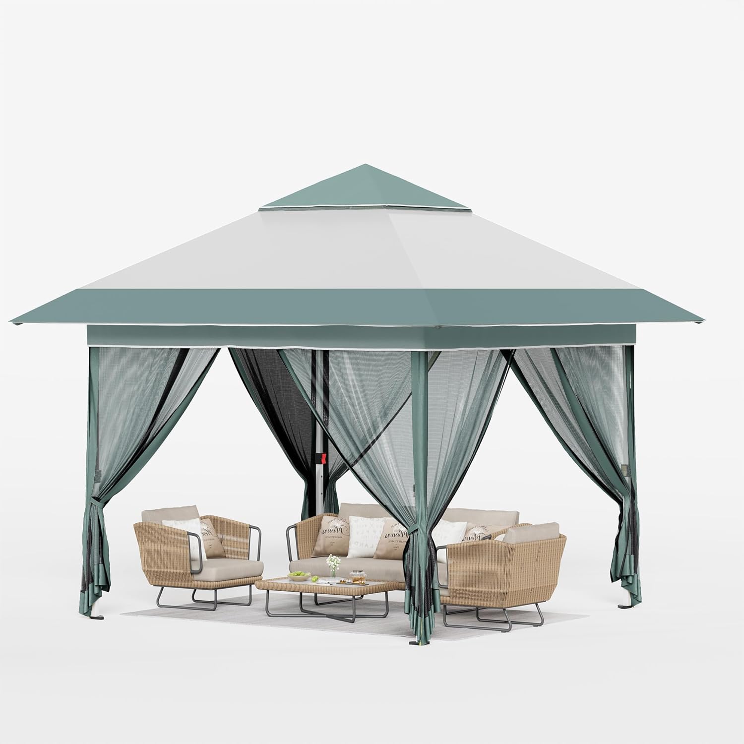 12x12 Pop Up Gazebo Canopy Tent with Double Roof – Instant Shelter for Backyard, Garden, Party, Patio, Lawn – Portable Vented Outdoor Shade (Brown)