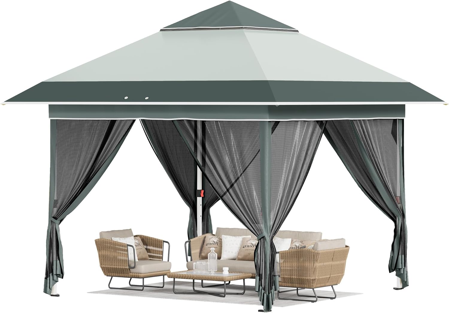 12x12 Pop Up Gazebo Canopy Tent with Double Roof – Instant Shelter for Backyard, Garden, Party, Patio, Lawn – Portable Vented Outdoor Shade (Brown)