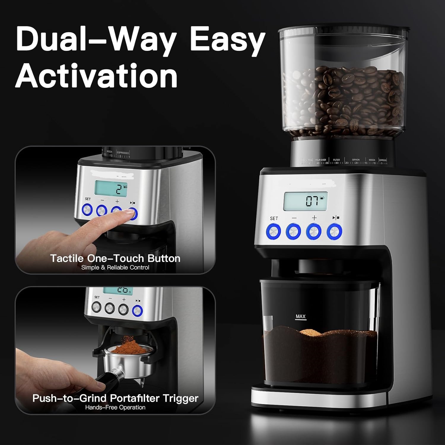 Burr Coffee Grinder with 51 Grind Settings, Precision Timer